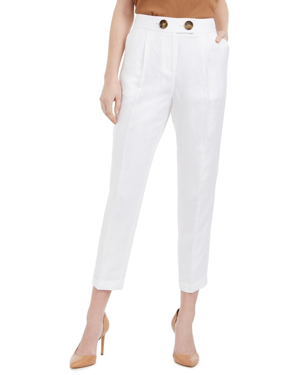 Calvin Klein Women's Linen Slim Ankle Pants White Size 10