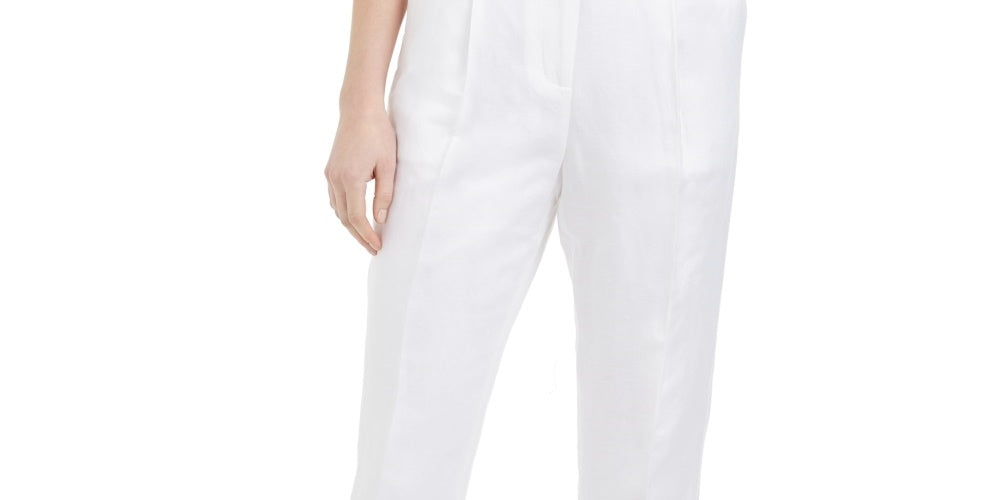 Calvin Klein Women's Linen Slim Ankle Pants White Size 10