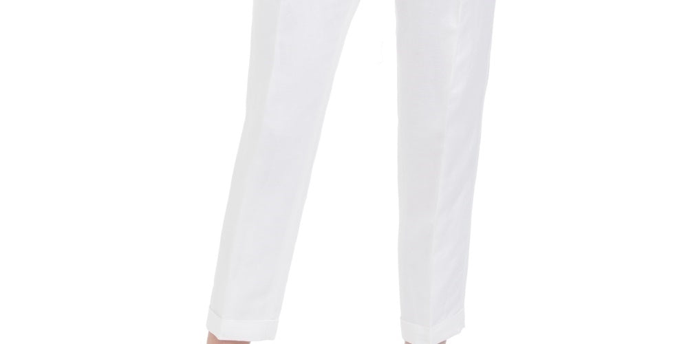 Calvin Klein Women's Linen Slim Ankle Pants White Size 10