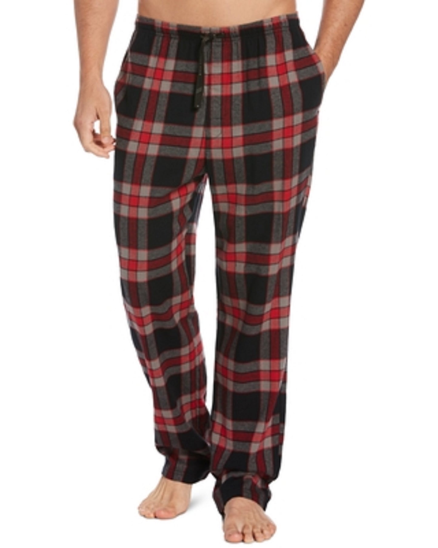 Perry Ellis Men's Windowpane Plaid Fleece Pants Red Size Small