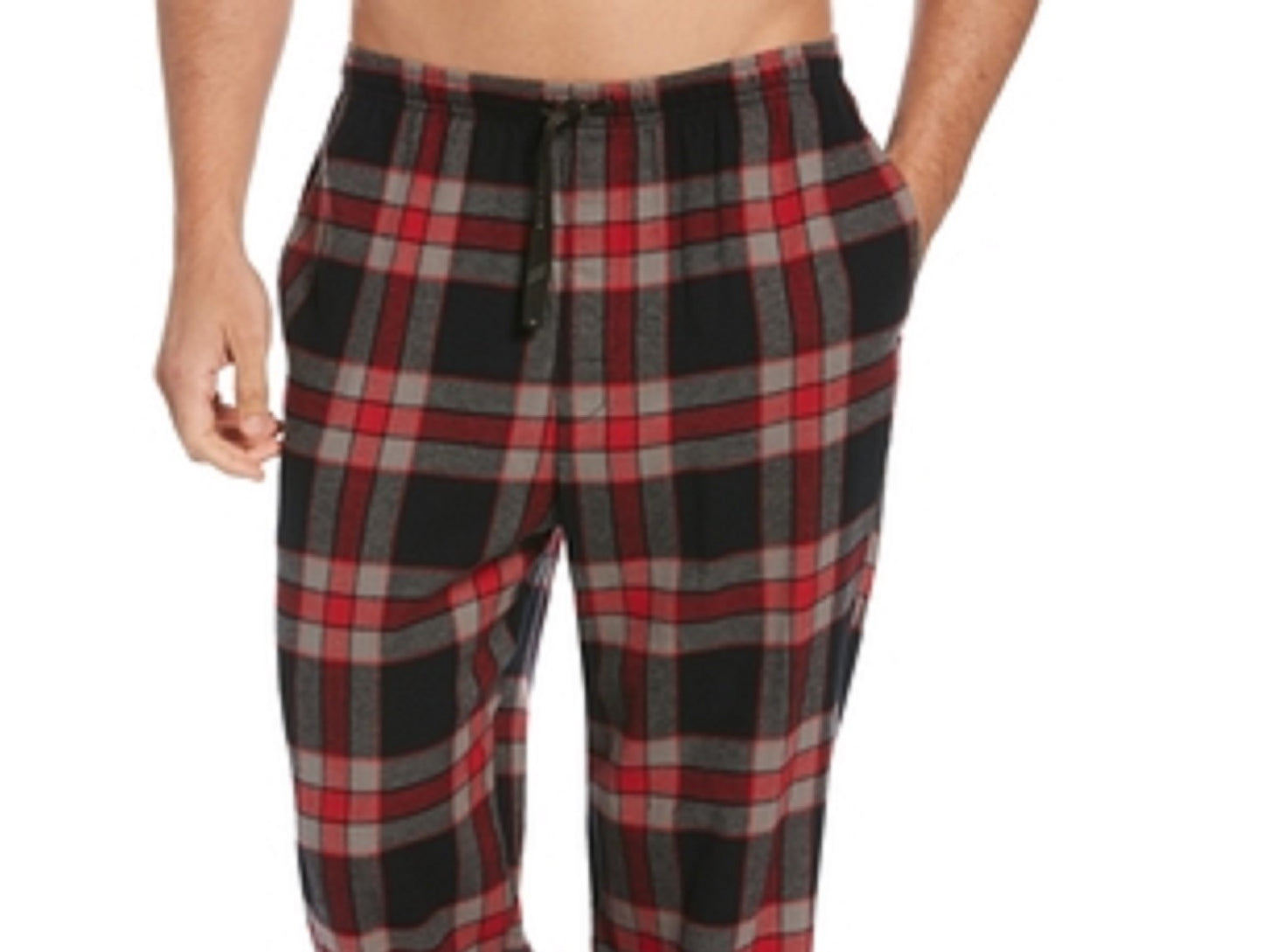 Perry Ellis Men's Windowpane Plaid Fleece Pants Red Size Small