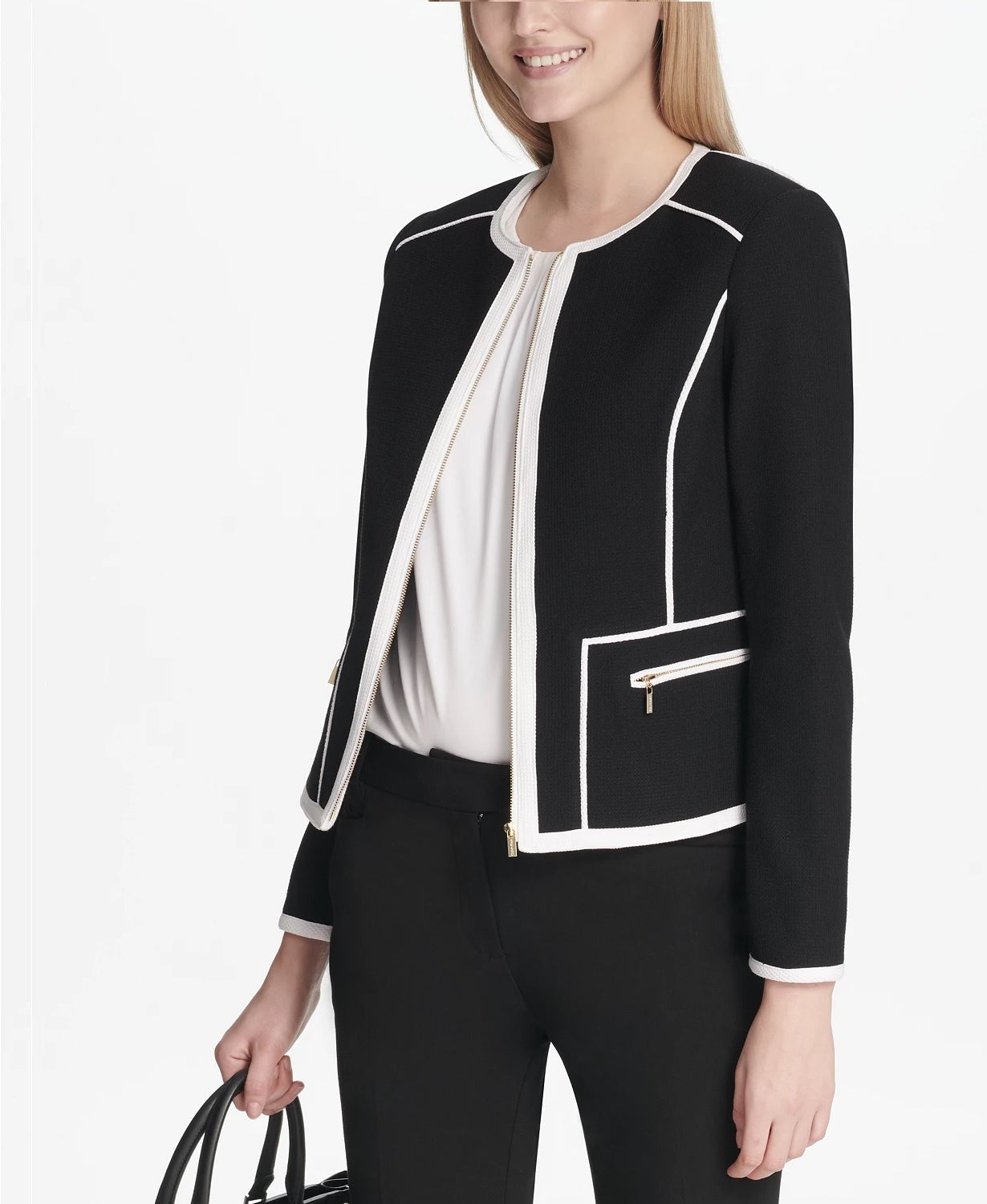 Calvin Klein Women's Contrast Trim Jacket Black Size 2