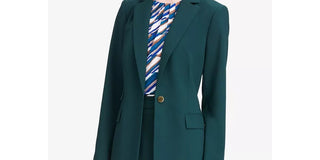 Calvin Klein Women's Three-Pocket One-Button Blazer Blue Size 16