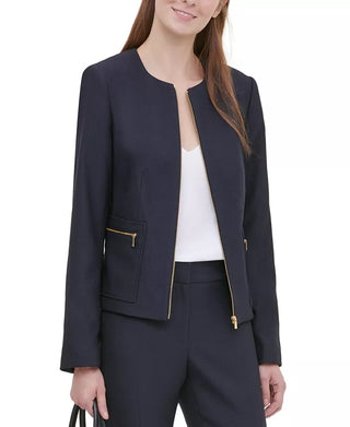 Calvin Klein Women's Twill Zipper-Front Jacket Navy Size 4