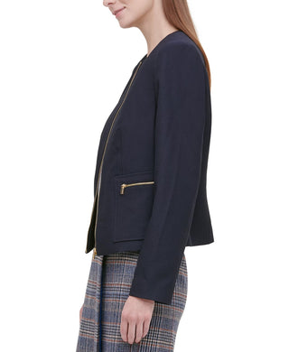 Calvin Klein Women's Twill Zipper-Front Jacket Navy Size 4