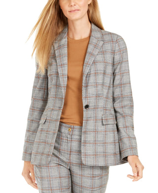 Calvin Klein Women's One-Button Plaid Blazer Brown Size 10