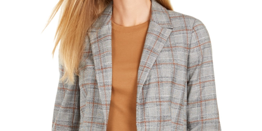 Calvin Klein Women's One-Button Plaid Blazer Brown Size 10