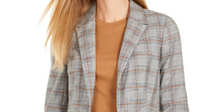 Calvin Klein Women's One-Button Plaid Blazer Brown Size 10