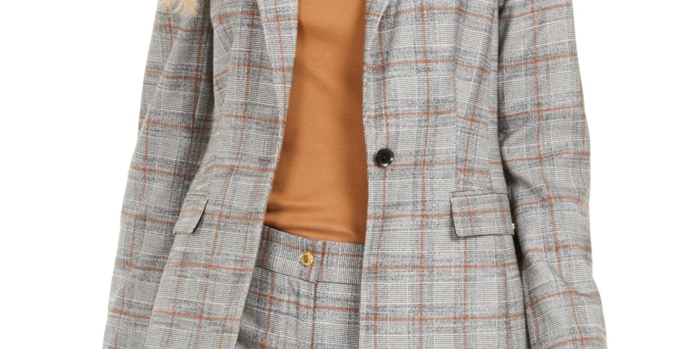 Calvin Klein Women's One-Button Plaid Blazer Brown Size 10