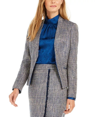 Calvin Klein Women's Asymmetrical Tweed Blazer Blue Size 14