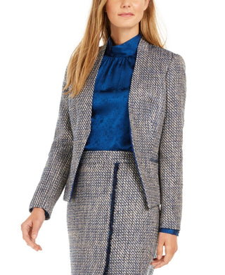 Calvin Klein Women's Asymmetrical Tweed Blazer Blue Size 4