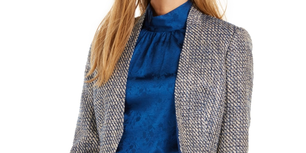 Calvin Klein Women's Asymmetrical Tweed Blazer Blue Size 4