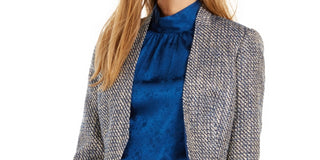 Calvin Klein Women's Asymmetrical Tweed Blazer Blue Size 4