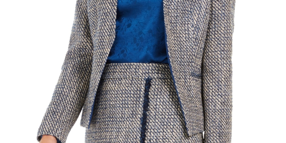 Calvin Klein Women's Asymmetrical Tweed Blazer Blue Size 4