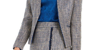 Calvin Klein Women's Asymmetrical Tweed Blazer Blue Size 4