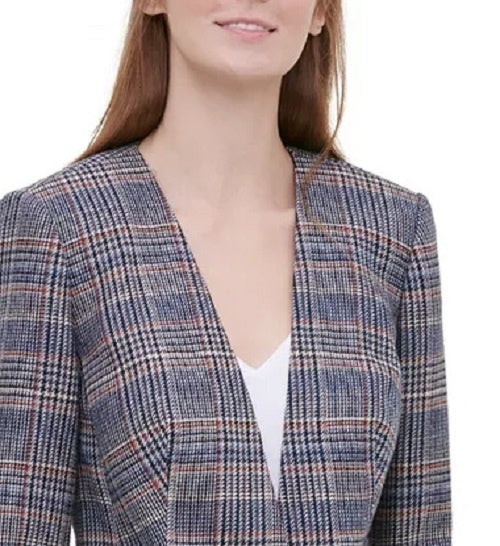 Calvin Klein Women's Plaid Tweed Blazer Brown Size 14