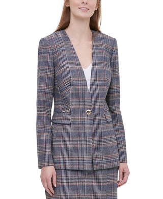 Calvin Klein Women's Plaid Tweed Blazer Brown Size 8
