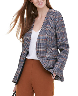 Calvin Klein Women's Plaid Tweed Blazer Brown Size 8