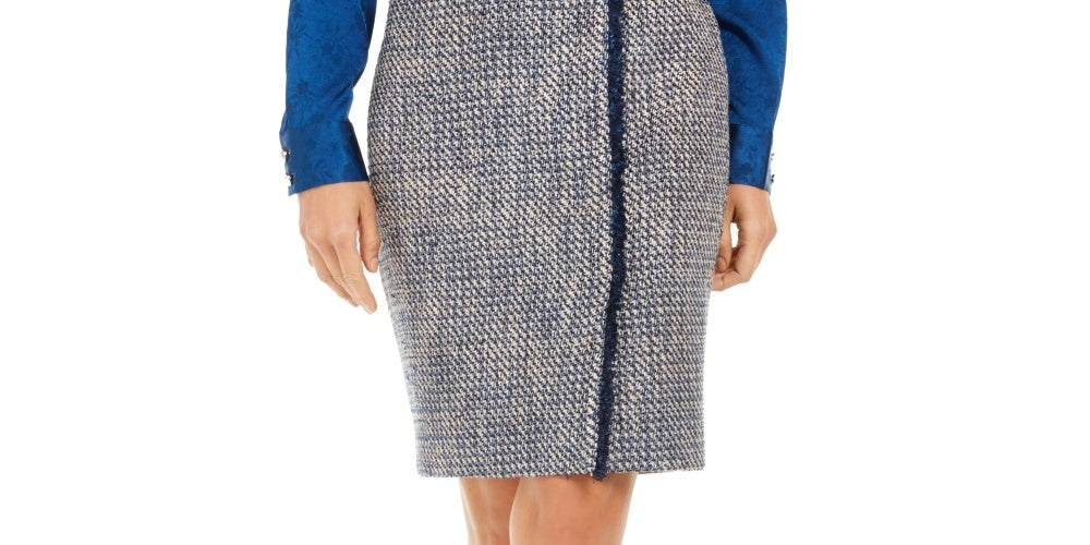 Calvin Klein Women's Tweed Pencil Skirt Blue Size 14