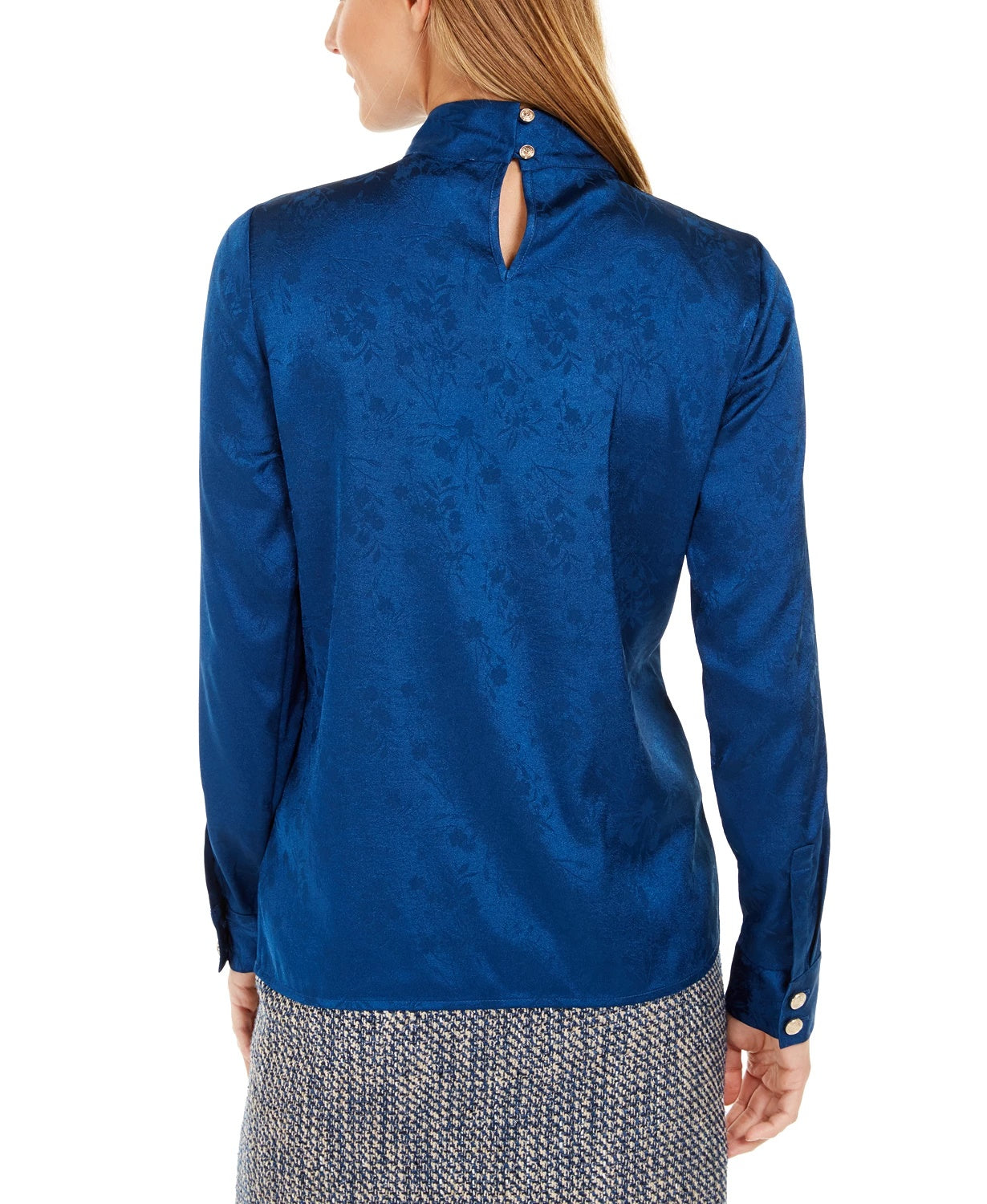 Calvin Klein Women's Printed Mock-Neck Top Blue Size X-Large