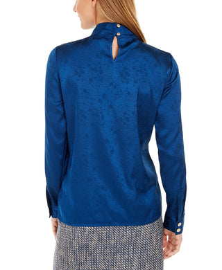 Calvin Klein Women's Printed Mock-Neck Top Blue Size X-Large