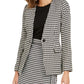 Calvin Klein Women's Houndstooth Print Single Button Blazer Grey Size 8