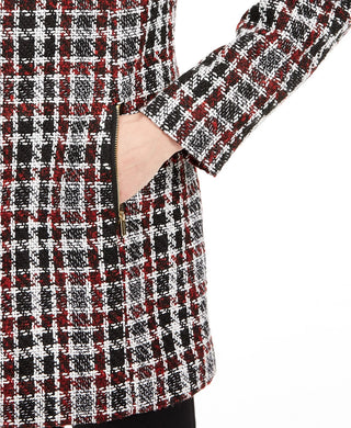 Calvin Klein Women's Tweed Plaid Topper Jacket Red Size 10