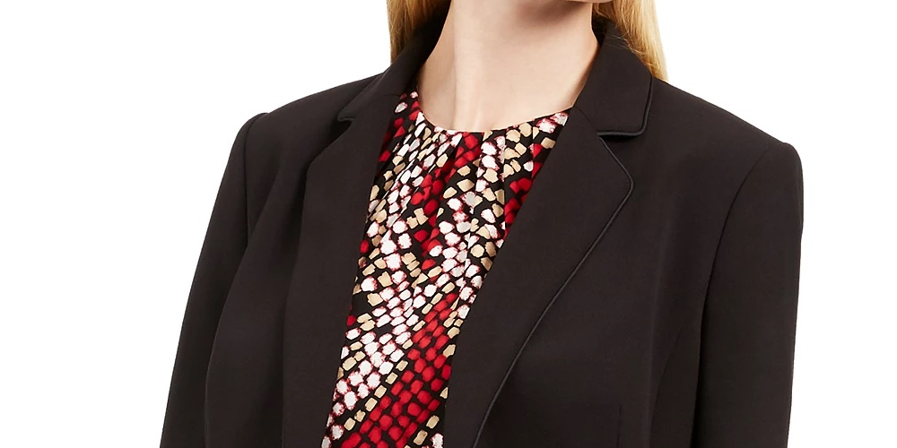 Calvin Klein Women's Piped Trim Tuxedo Blazer Black Size 8