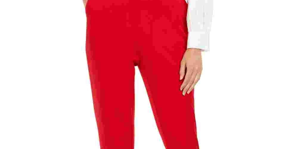 Calvin Klein Women's Pleated Waist Slim Fit Dress Pants Red Size 4