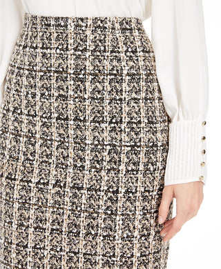 Calvin Klein Women's Sequined Tweed Skirt Beige Size 14