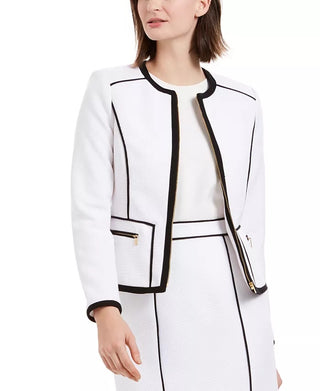 Calvin Klein Women's Contrast Piping Zip-Up Blazer White Size 4