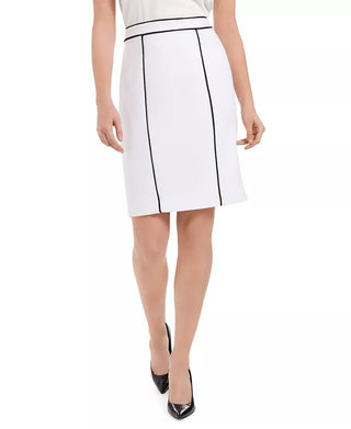Calvin Klein Women's Contrast Piping Pencil Skirt White Size 14