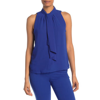 Calvin Klein Women's Tie Neck Sleeveless Blouse Blue Size Large