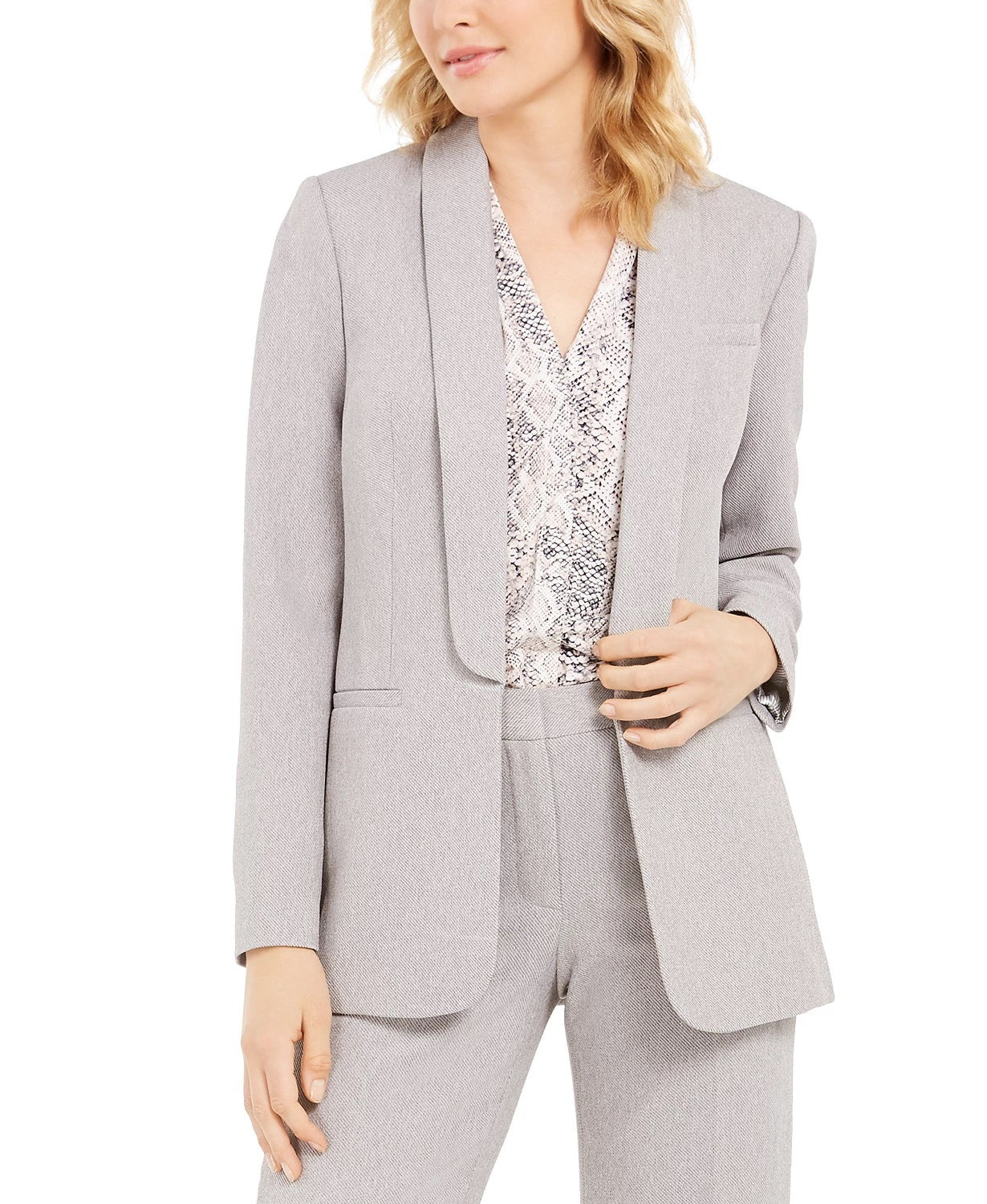 Calvin Klein Women's Parker Open-Front Blazer Gray Size 14
