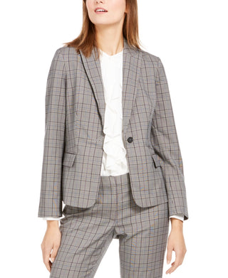 Calvin Klein Women's Plaid One-Button Blazer Blue Size 16