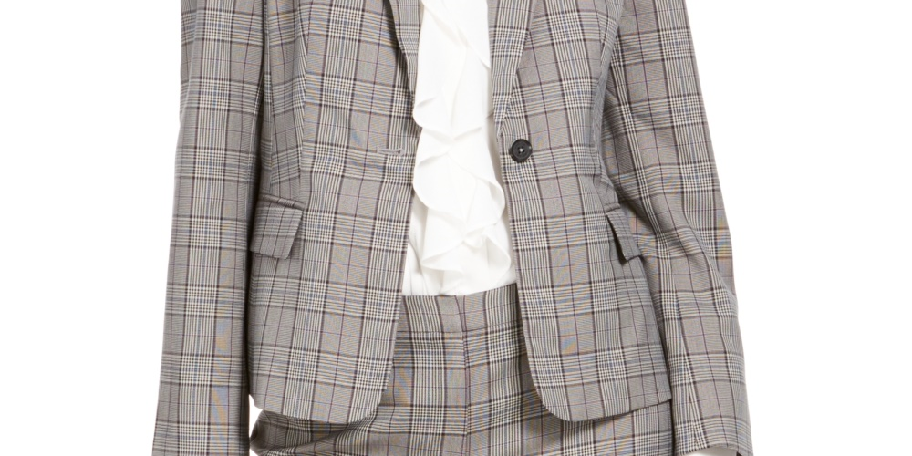 Calvin Klein Women's Plaid One-Button Blazer Blue Size 16