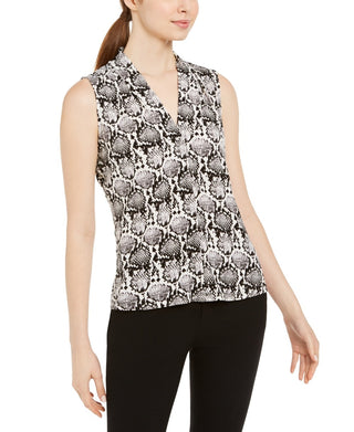 Calvin Klein Women's Sleeveless Snakeskin Print Top Grey Size Small