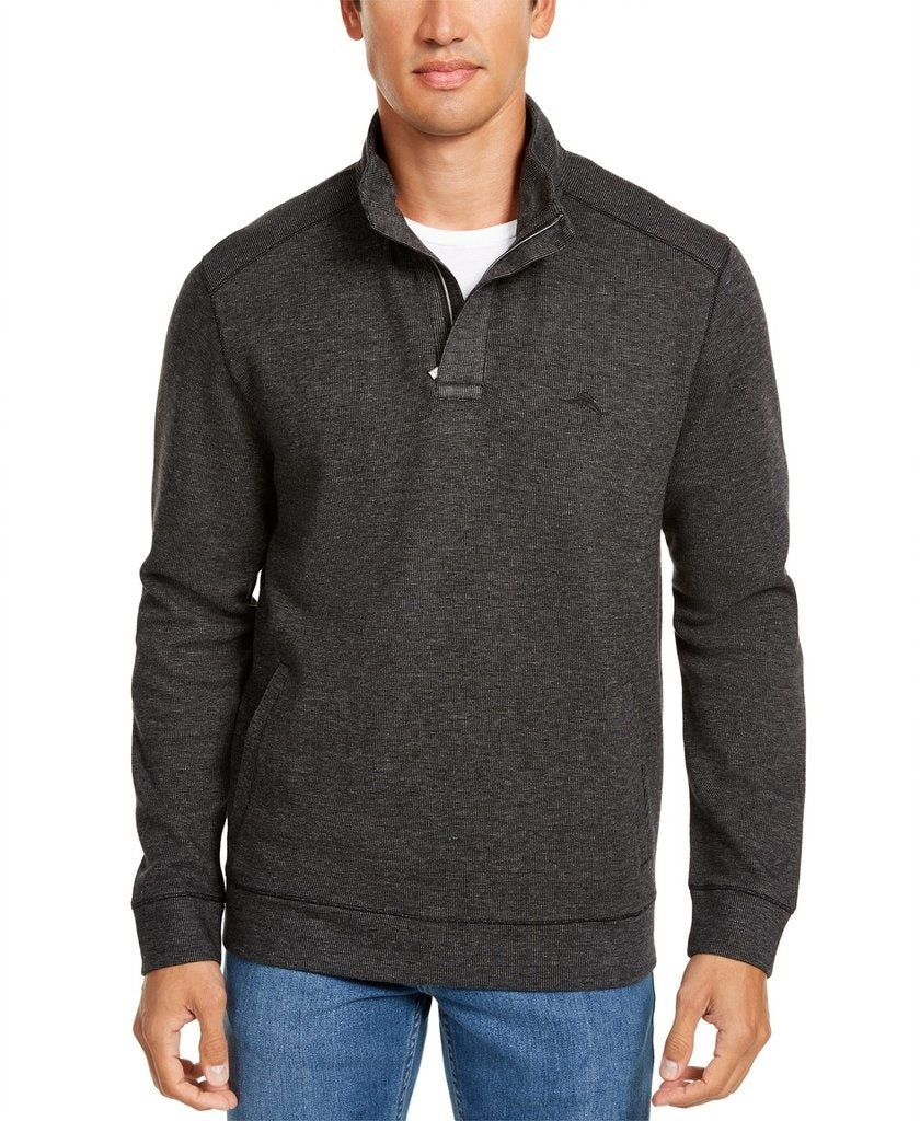 Tommy Bahama Men's Playa Pina Port Quarter Zip Sweatshirt Black Size Small