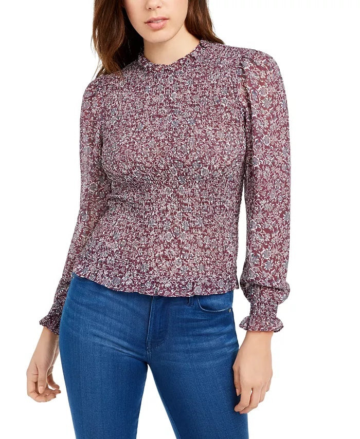 Q & A Women's Smocked Printed Top Purple Size Small