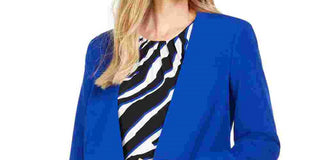 Calvin Klein Women's Collarless Single Snap Blazer Blue Size 8 Petite