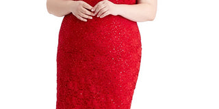 Connected Women's Plus Metallic Sheath Dress Red Size 20W