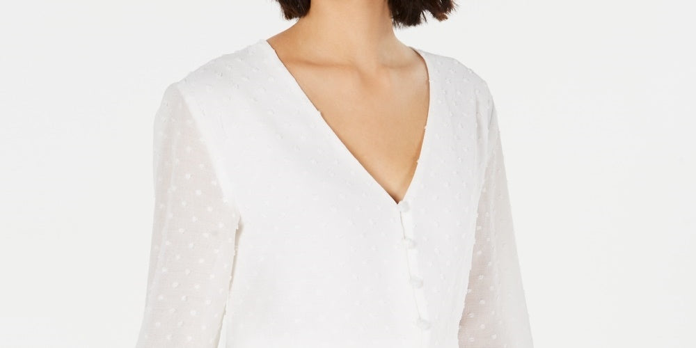 Q & A Women;s Smocked Tie-Front Blouse White Size Medium