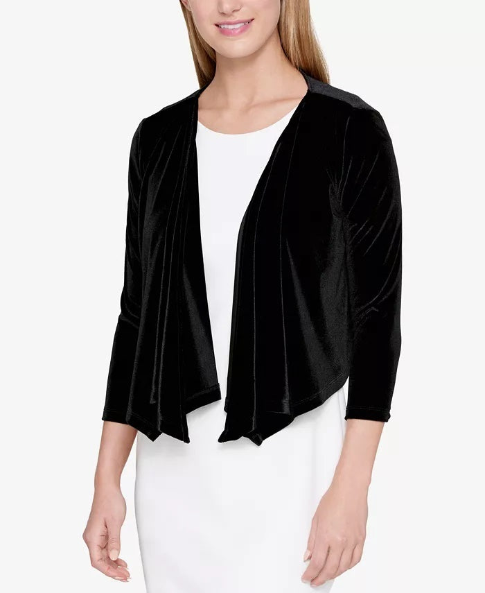 Tommy Hilfiger Women's Handkerchief Hem Velvet Long Sleeve Open Cardigan Formal Sweater Black Size Large