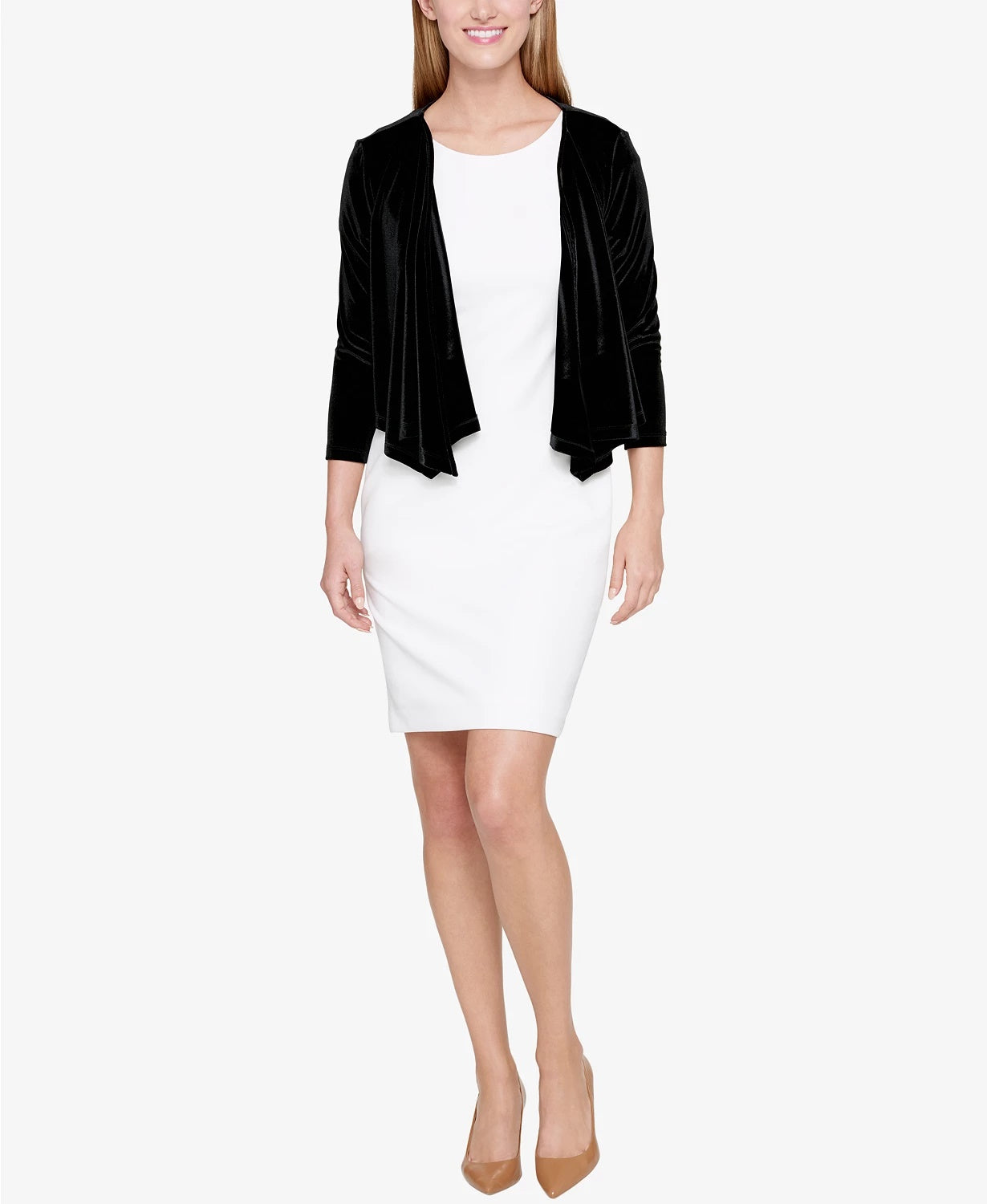 Tommy Hilfiger Women's Handkerchief Hem Velvet Long Sleeve Open Cardigan Formal Sweater Black Size Large