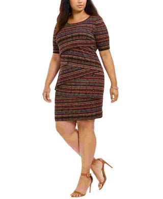 Connected Women's Plus Size Geo-Print Zigzag Sheath Dress Rust copper Size Petite Small