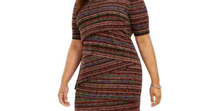 Connected Women's Plus Size Geo-Print Zigzag Sheath Dress Rust copper Size Petite Small