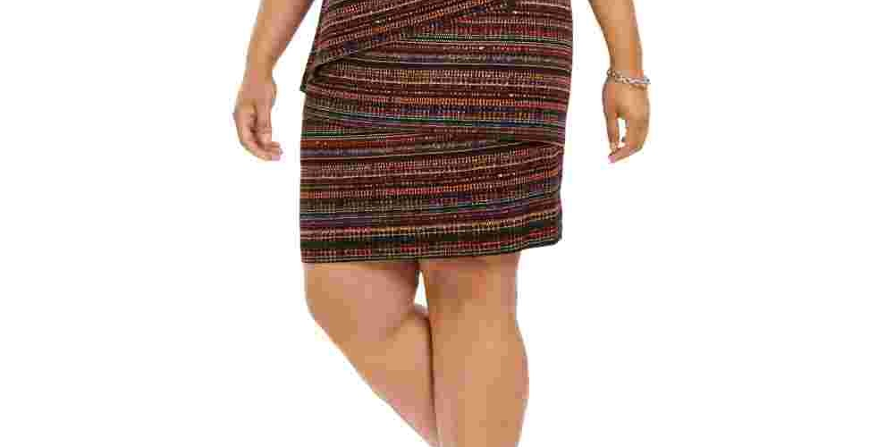 Connected Women's Plus Size Geo-Print Zigzag Sheath Dress Rust copper Size Petite Small