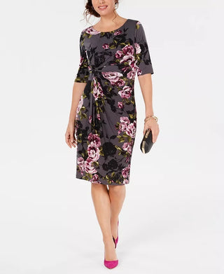 Connected Women's Floral Print Sarong Dress Charcoal Size 6 Petite