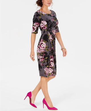 Connected Women's Floral Print Sarong Dress Charcoal Size 6 Petite