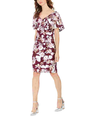 Connected Women's Mesh Flounce Dress  Wine Size 14 Petite